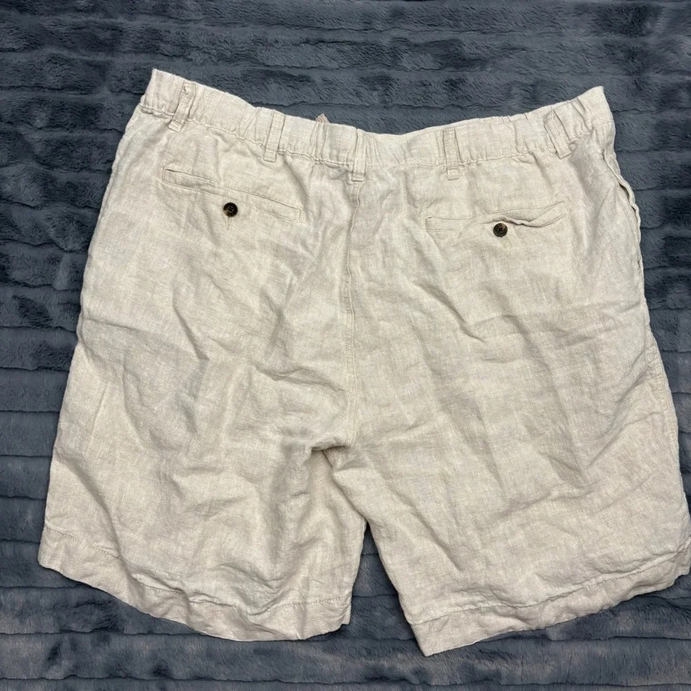Caribbean Mens 100% Linen Shorts Oatmeal Beige Elastic Waist Size 46 Tropical